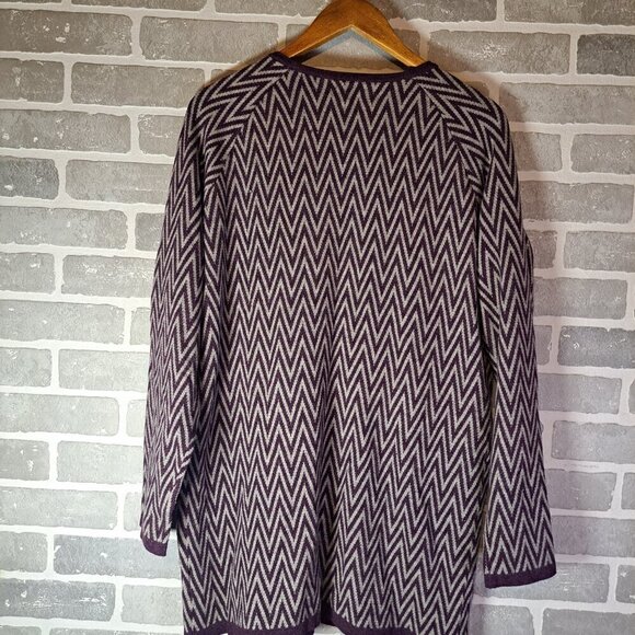 Vintage Wool Cashmere 90s Chevron Purple Gray Print Womens Cardigan Size Large - Picture 10 of 13